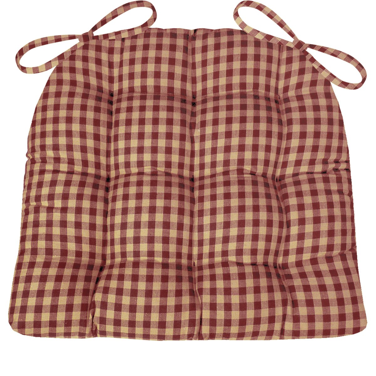 Barnett Home Decor Farmhouse Check Dark Red & Tan Dining Chair Pad with Ties - Latex Foam Fill - 100% Cotton, Made in USA - Machine Washable, Reversible (Red Tan/XL)