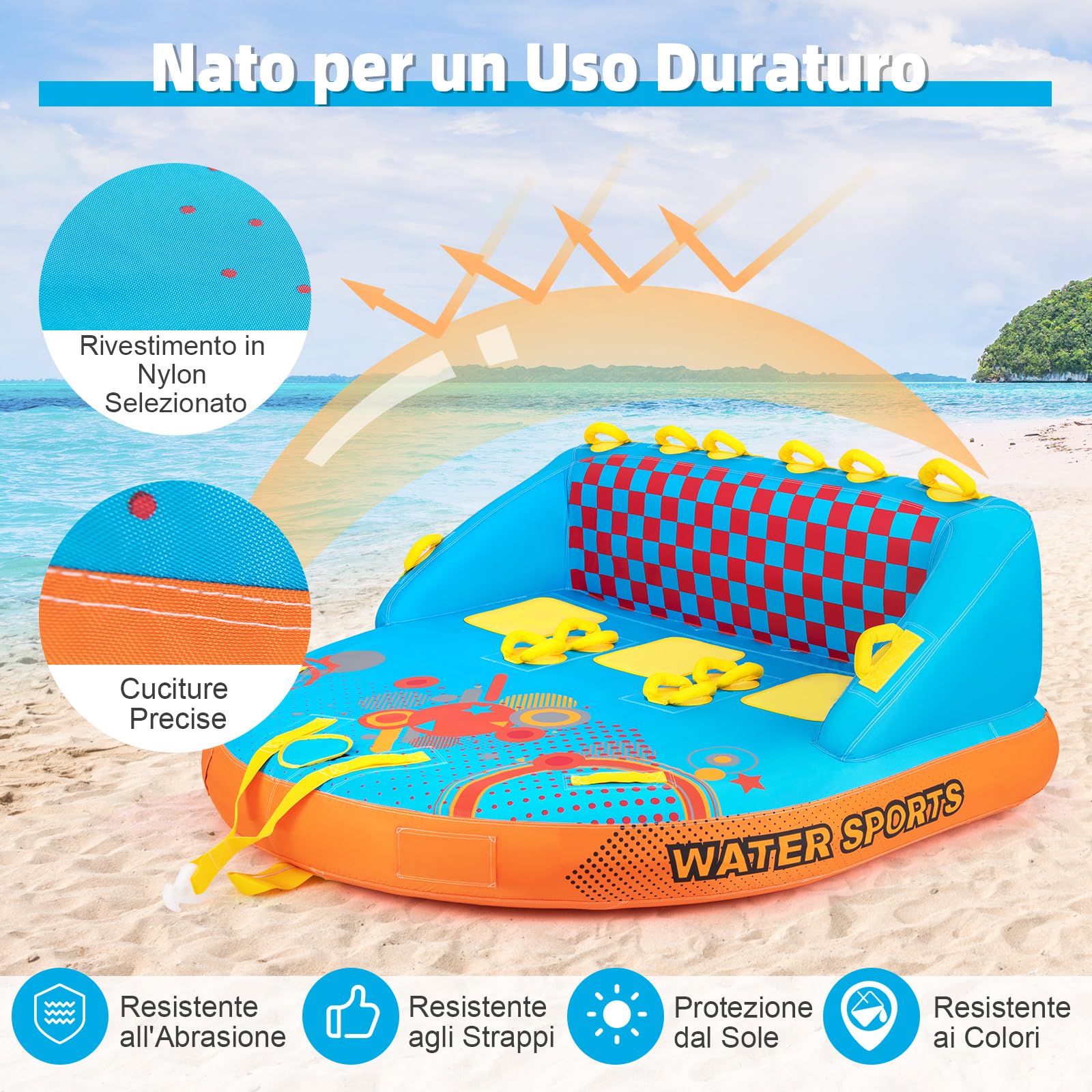 COSTWAY Tube Trainabile per Barche 3 Posti, Trainabili Sportivi per Acqua, Divano Trainabile con Copertura, Punti di Traino Anteriore e Posteriore, Tube Gonfiabile per Trainare Gente sull'Acqua