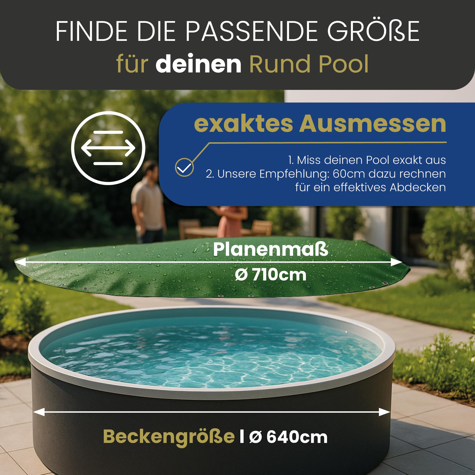 HAF - Cubierta de piscina redonda para piscinas de 640 cm de diámetro (medida de la lona Ø 710 cm) – Lona impermeable para cubrir la piscina en verano e invierno – Lona de piscina (cubierta de