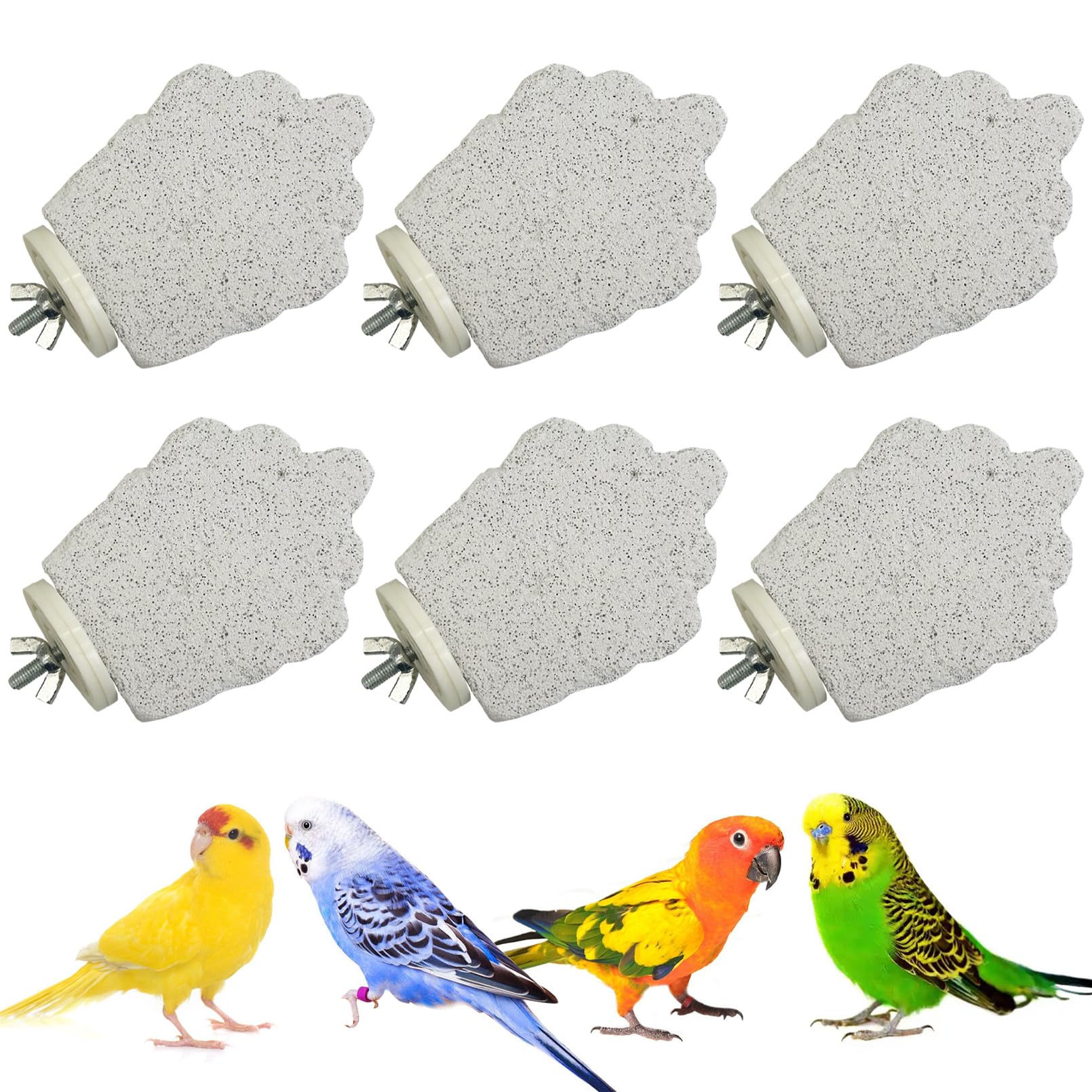 PINVNBY 6 PCS Bird Perch Parrot Beak Grinding Stone Calcium Mineral Parrot Perch Foot Claws Trimmer Chewing Toy Bird Cage Accessories for Small Medium Budgie Cockatiel Conure Lovebird (Grape)
