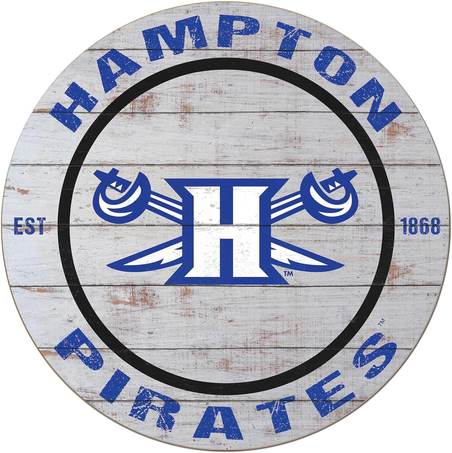 KH Sports Fan Hampton Pirates Weathered Circle Sign, 20x20 Inches, Pirates Decor for Dorm Room, Fan Cave, Living Room; Display Your Team Spirit with This Hampton Pirates Wall Art