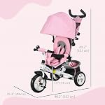 Qaba Tricycle for Toddler 6-in-1 Kids Trike, Converts Stroller to Baby Bike, Detachable Guardrail Handle, Foldable Canopy, Safety Harness, Brake Clutch for 1-5 Years Old, Pink