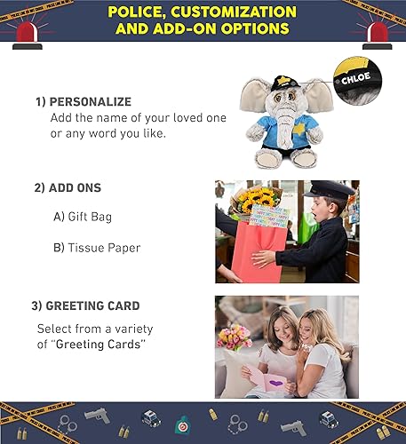 Miniatura 2 de DolliBu Juguete de peluche de oficial de policía de elefante sentado súper suave, disfraz de policía de elefante con lindo uniforme de policía y