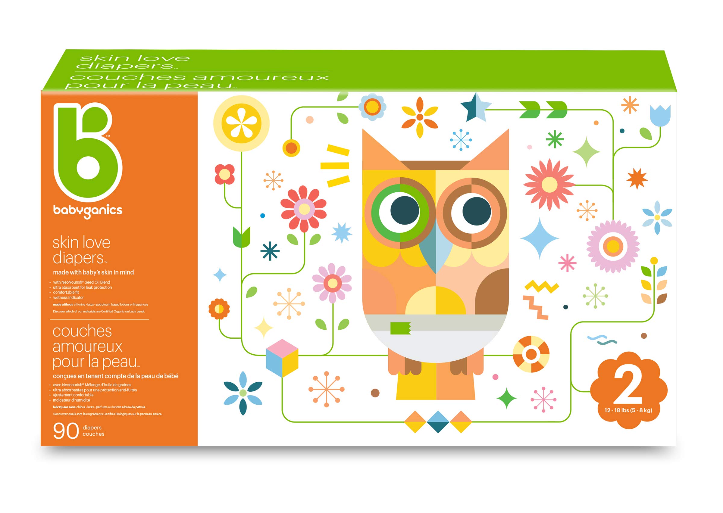 BabyGanicsDiapers Size 2 | Latex & Chlorine Free | Formulated with Seed Oil Blend | Maximum Leak Control | 90 Diapers, Packaging May Vary