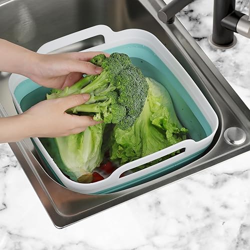 Miniatura 7 de Paquete de 2 sartenes para lavar platos, lavabo de 2.4 galones9 litros con asas de transporte de tapón de drenaje, cubo plegable para limpieza,