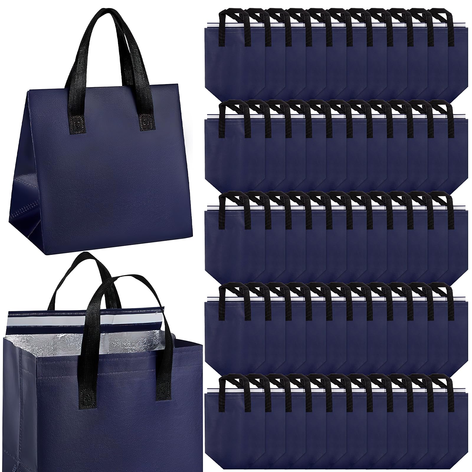 100 Stück Klein Lunchtasche, Thermotasche mit Folienfutter, Isolierte Takeaway Tasche, Faltbare Isoliertasche für Speisen zum Mitnehmen, Kleinformat für Restaurant und Imbiss