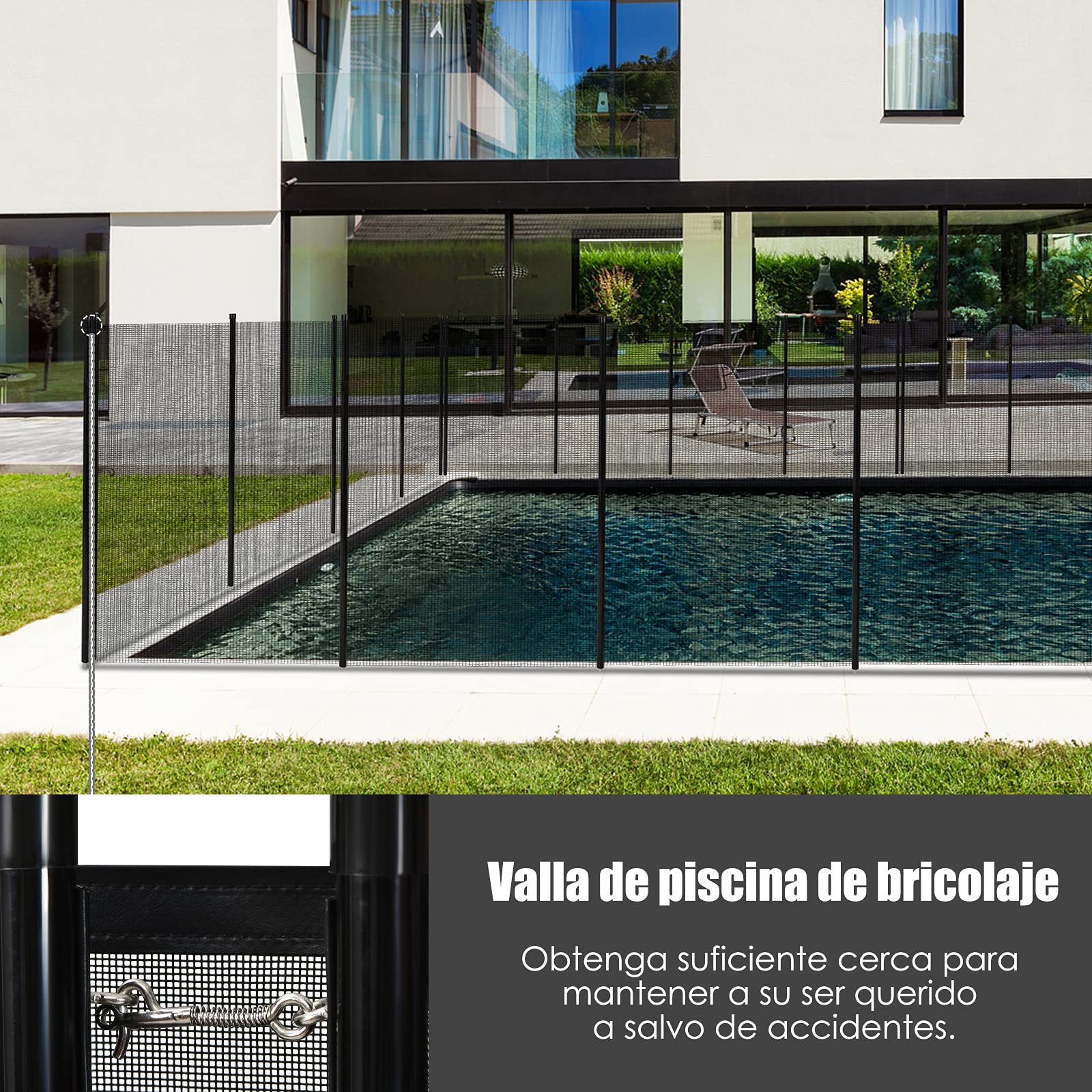 COSTWAY Valla para Piscina, 360x125cm, 4 Piezas, Vallas de Seguridad para Piscina, Marco Aluminio y Tejido Teslin, 340 g/m², con Protección UV, Vallas Piscinas Seguridad para Niños y Mascotas (1)