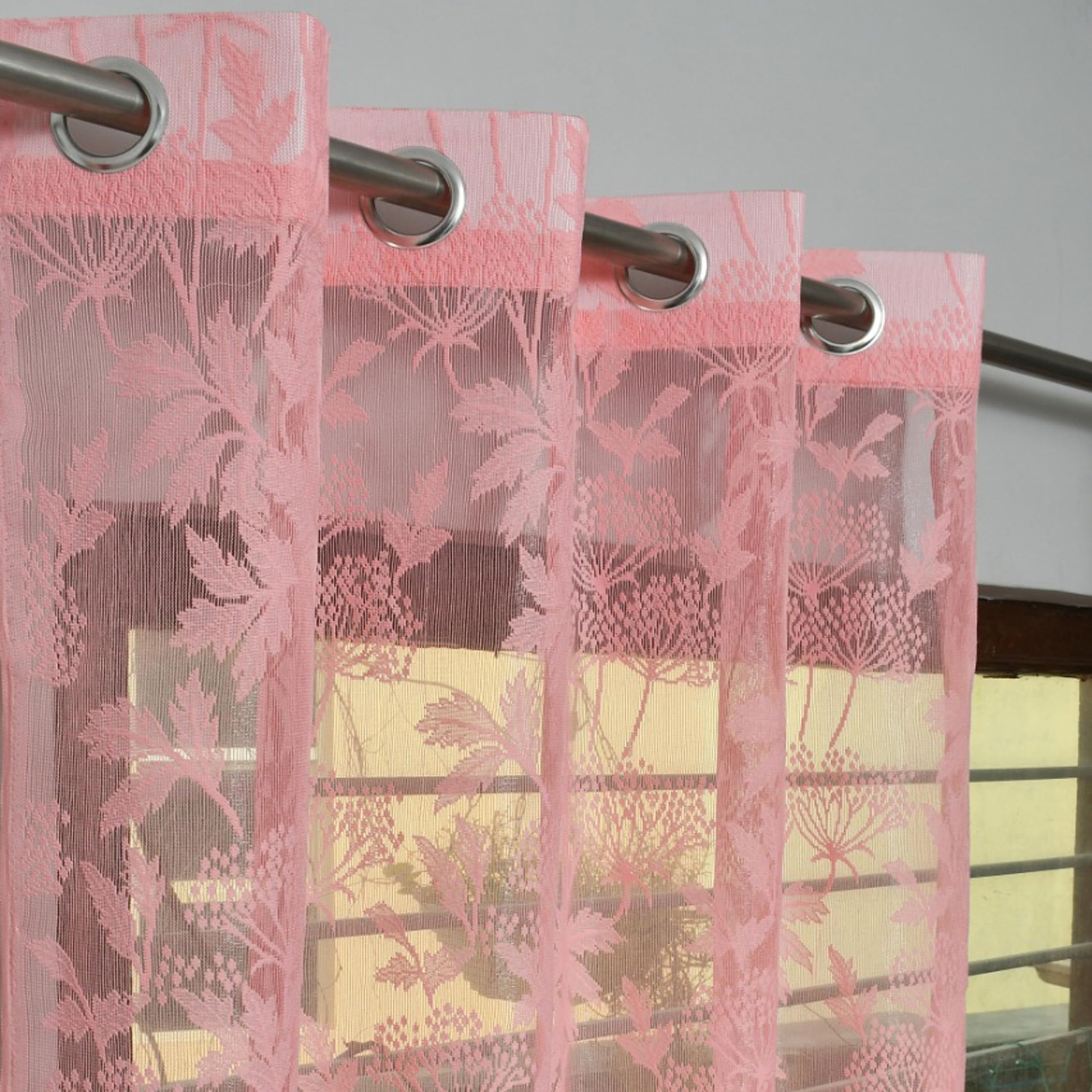 Heavy Net Window Curtains 5Ft Set of 2 | Linen Sheer Curtain Drapes for Living Room Balcony | Light Filtering Tissue Panels for Home Office Decoration (Pink)-image-16