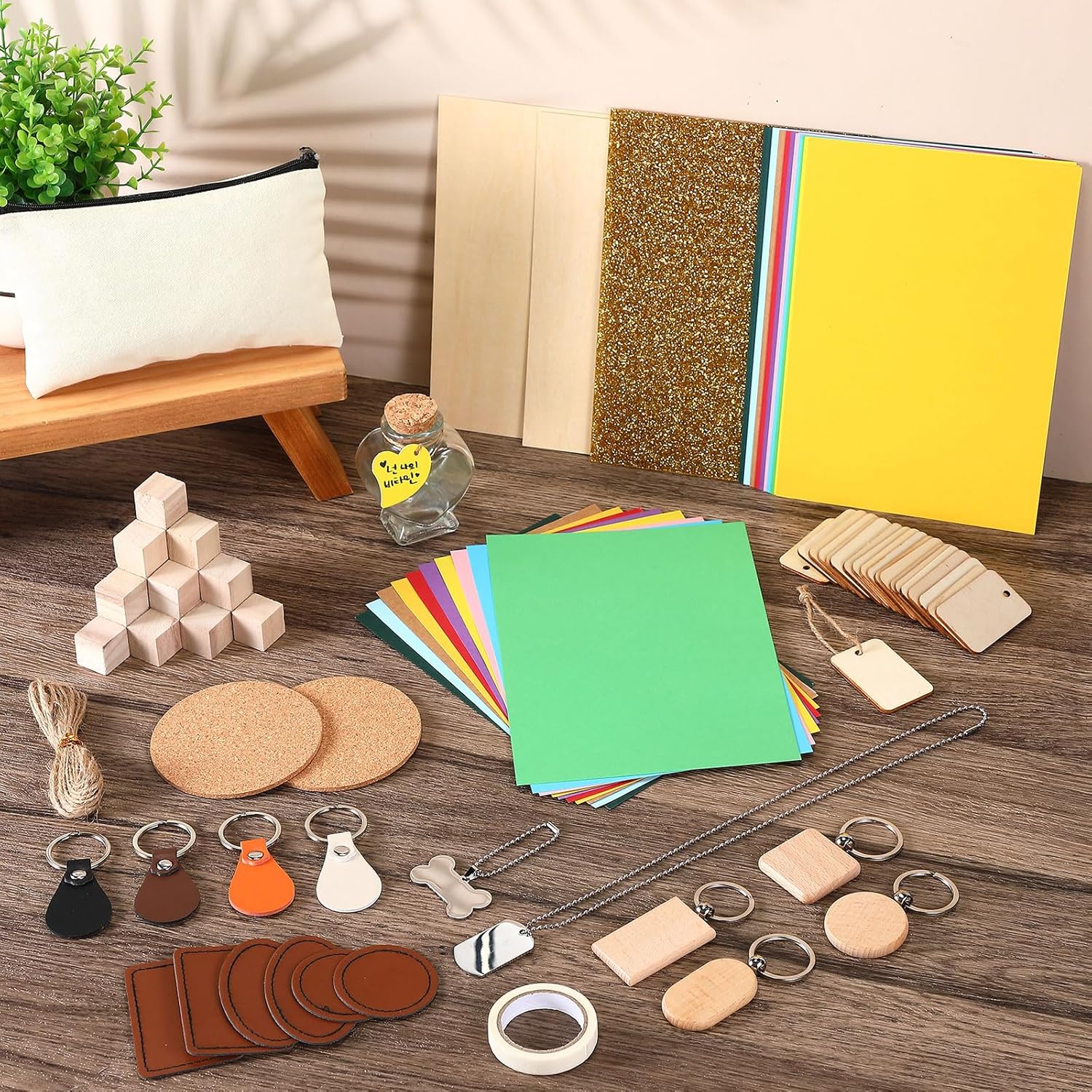 Dunzoom 96 Pcs Laser Material Explore Kit Laser Engraving Material for Laser Crafting, 18 Kinds Laser Engraving Accessories Includes Leather, Acrylic, Basswood, Metal, Wood Materials