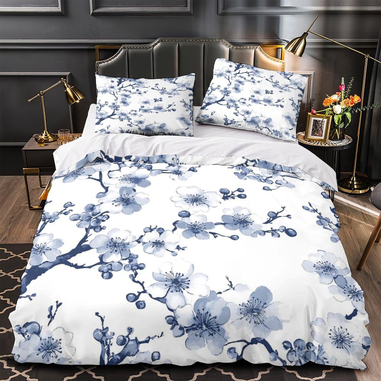 MMDASBVPE Cherry Blossoms Duvet Cover 3D Design Printed Machine Washable 3 Pieces Bedding Set Zipper Quilt Cover Hotel Quality Hypoallergenic for Adults Kids Women Teens Youth Super king（260x220cm）
