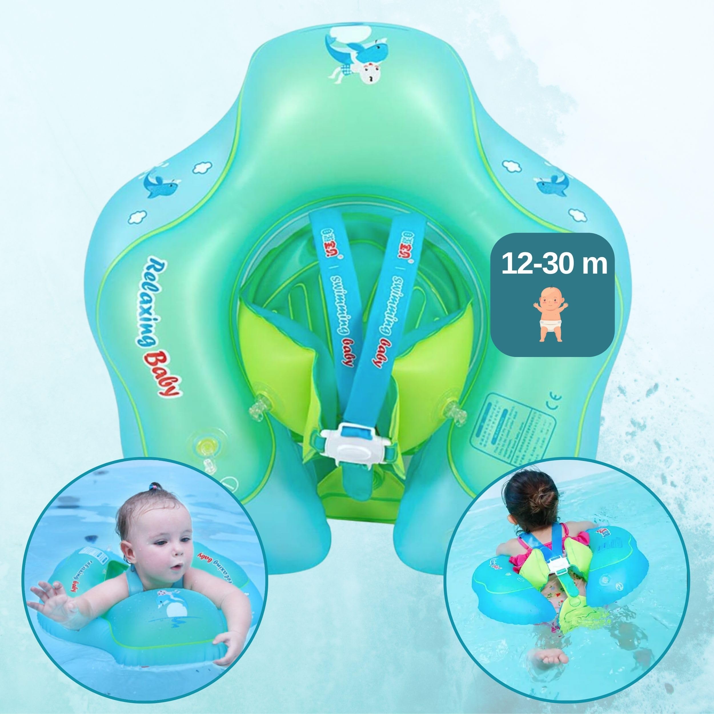 Moda & Chic Boya Bebé Boya Niño de 6 Meses, 12 Meses, 1 año, a 6 años con entrepierna, Flotador inflable Correas, seguridad en piscina mar, boyas para bebés a partir de 3 meses niña niño