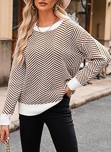 Dokotoo Women's Crewneck Cute Sweaters 2024 Striped Colorblock Fall Winter Knitted Pullover Tops