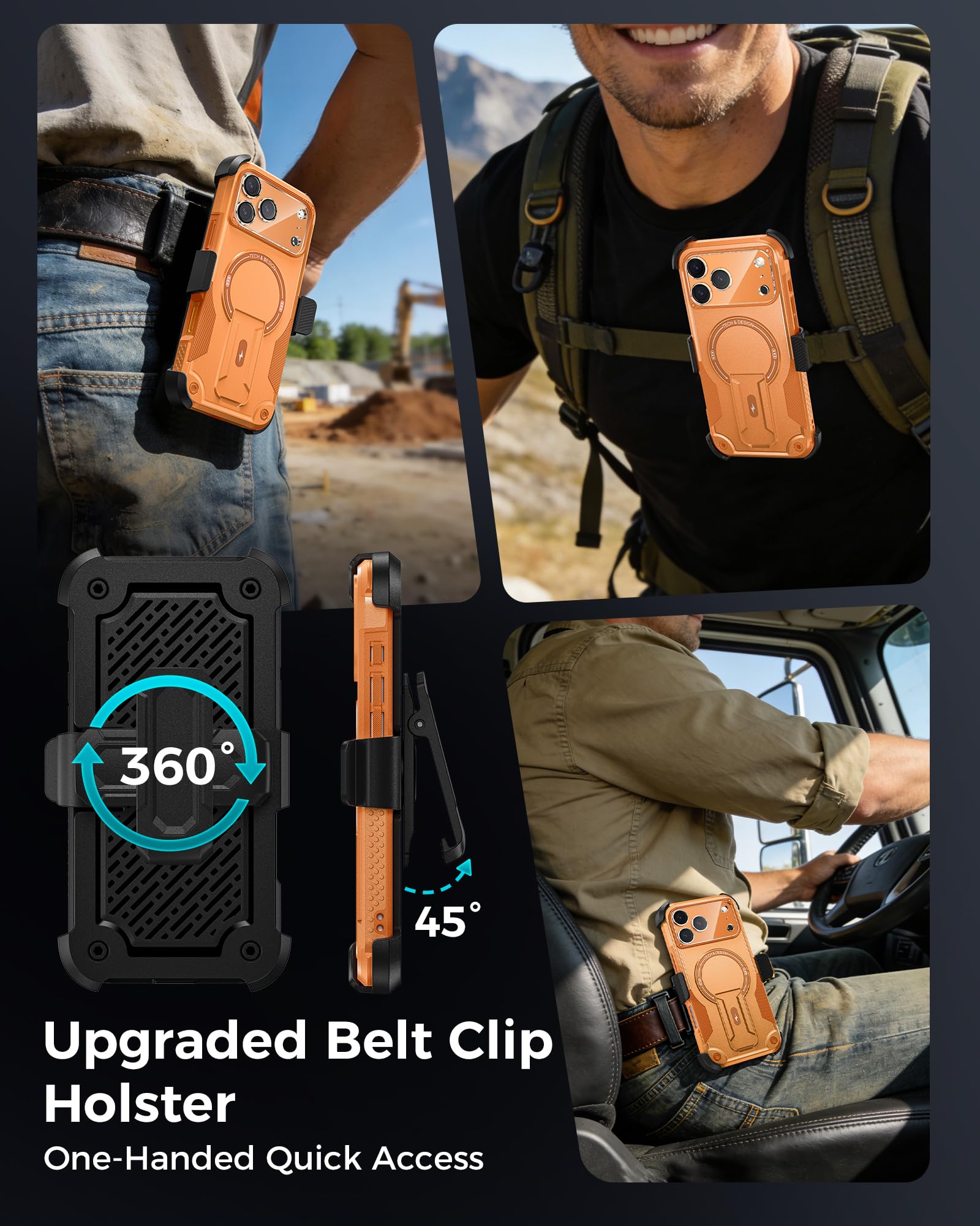 Goton Custodia 4in1 per iPhone 17 Pro con clip da cintura fondina arancione