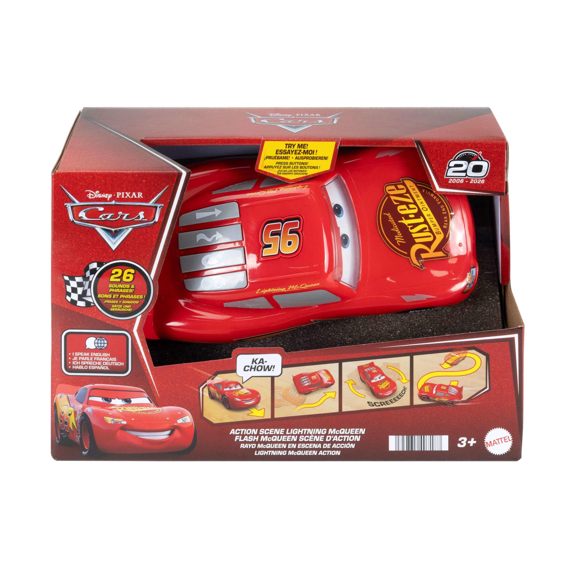 Mattel Disney y Pixar Cars Escena de Acción Rayo Mcqueen | Vehículo de juguete a pilas, se mueve en 4 direcciones con sonidos y movimientos de ojos, JPG43