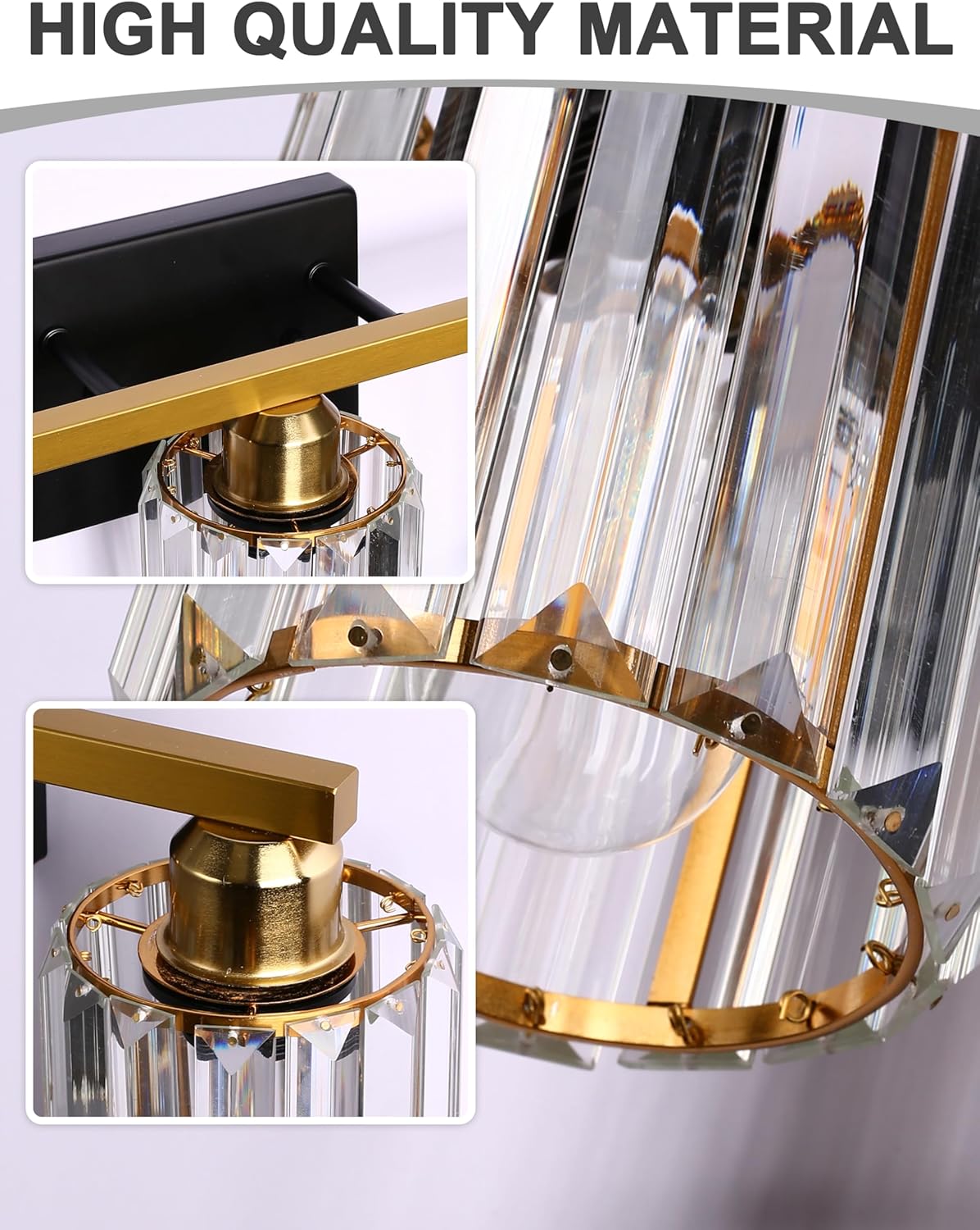 L LOHAS LED Crystal Bathroom Light Fixtures，3-Light Bathroom Lighting Fixtures Over Mirror with Polished Gold Finish，Modern Vanity Lights for Bathroom Hallway Bedroom