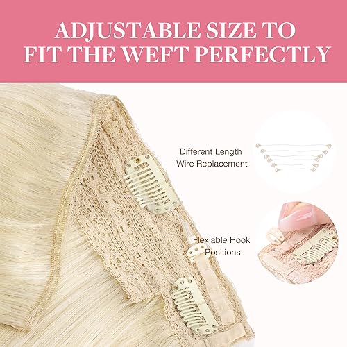 Miniatura 4 de GOO GOO Extensiones de cabello humano con halo de 12pulgadas, 2.47oz, color rubio platino, extensiones de cabello humano Remy, extensiones de