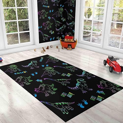 Miniatura 3 de xiheshian Alfombra de dinosaurio para habitación de niños, alfombras de dinosaurio de 3 x 5 para niños, tapete de juego para dormitorio de niños
