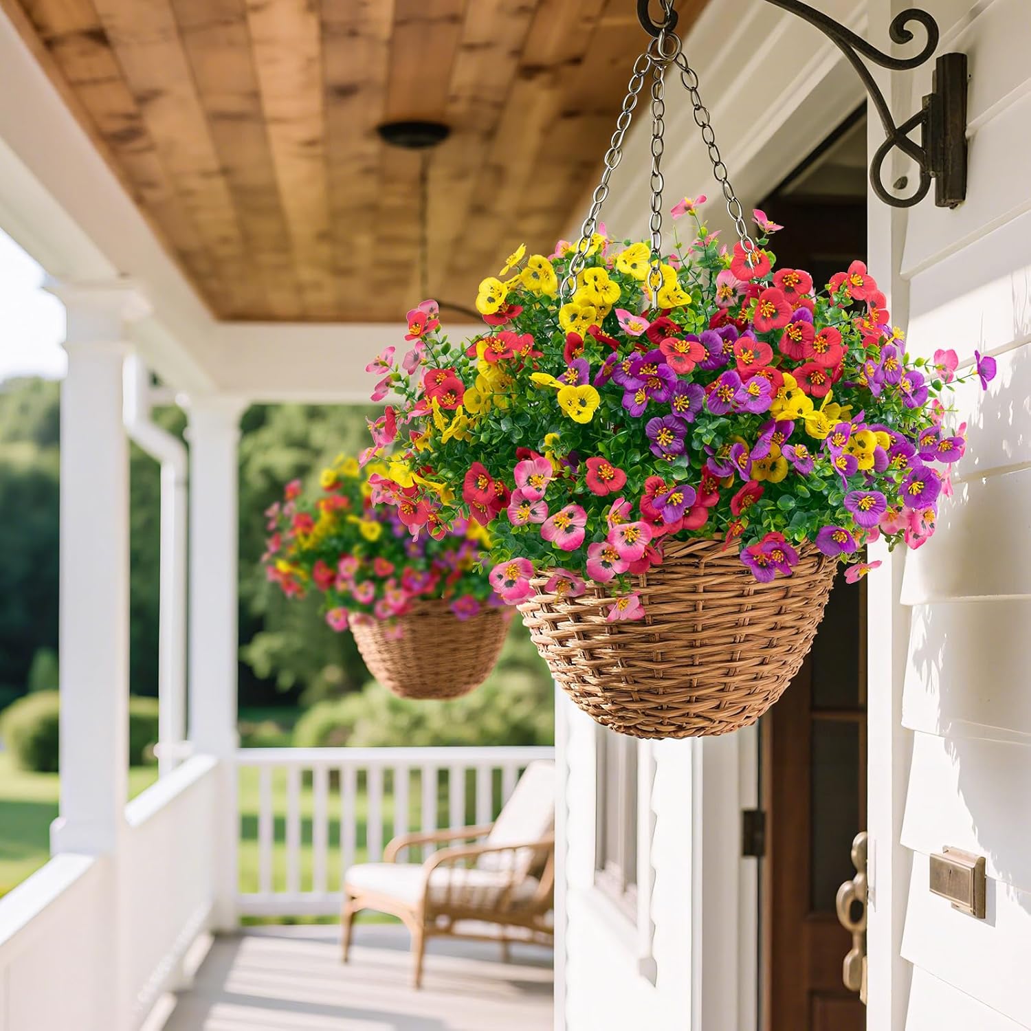 U'Artlines 16 Bundles Artificial Pansy Flowers Outdoor Fake Plants for All Seasons, UV Resistant Faux Flowers Silk Pansies with Eucalyptus Leaves for Planters Porch Yard Patio Balcony Home Decor