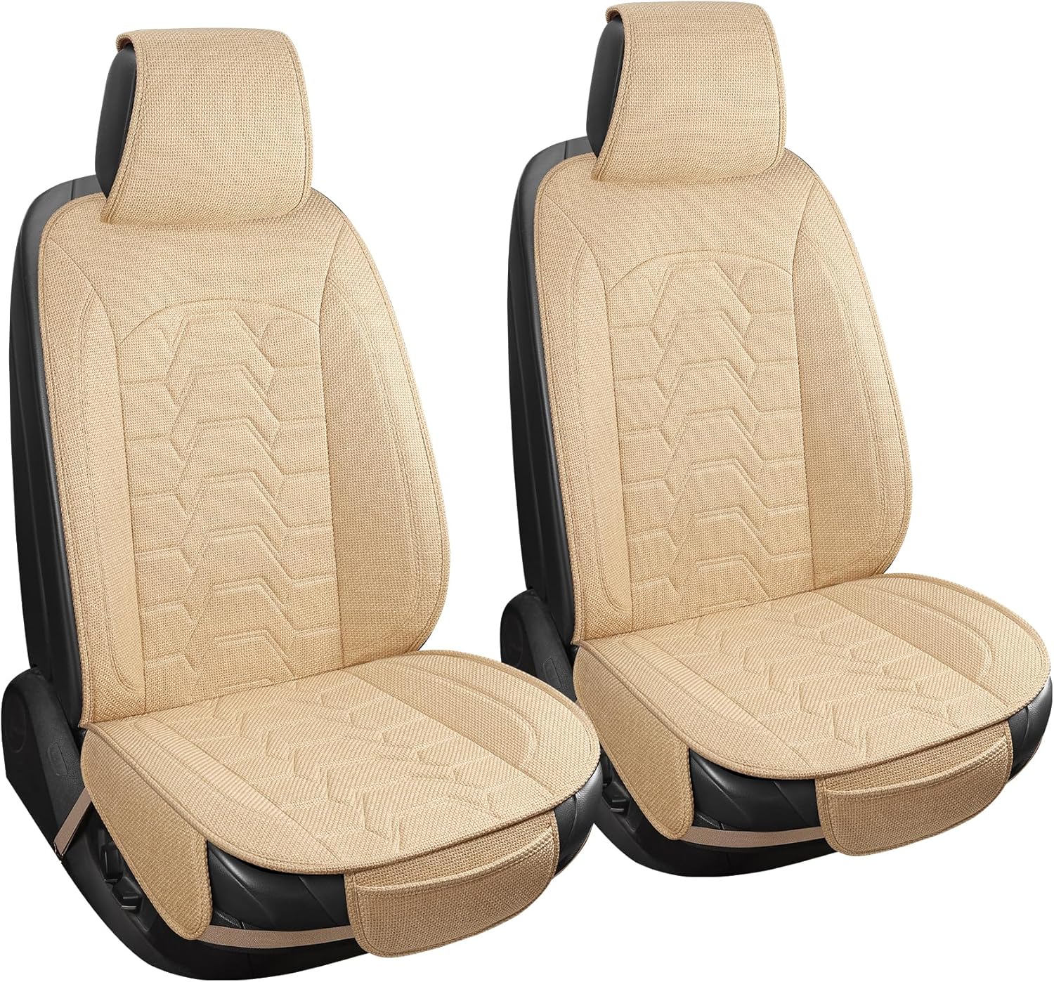 Linen car Seat Covers Breathable Cloth Fabric Seat Protector Front seat Covers Universal Fit for 95% Automotive, Car, Van, SUV, Trucks（（Beige，2PCS）