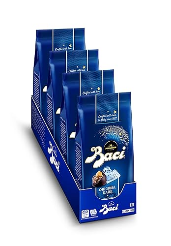 Baci Original Dark | Trufa fina de chocolate negro con avellanas | 4.4 onzas cada bolsa - Paquete de 4