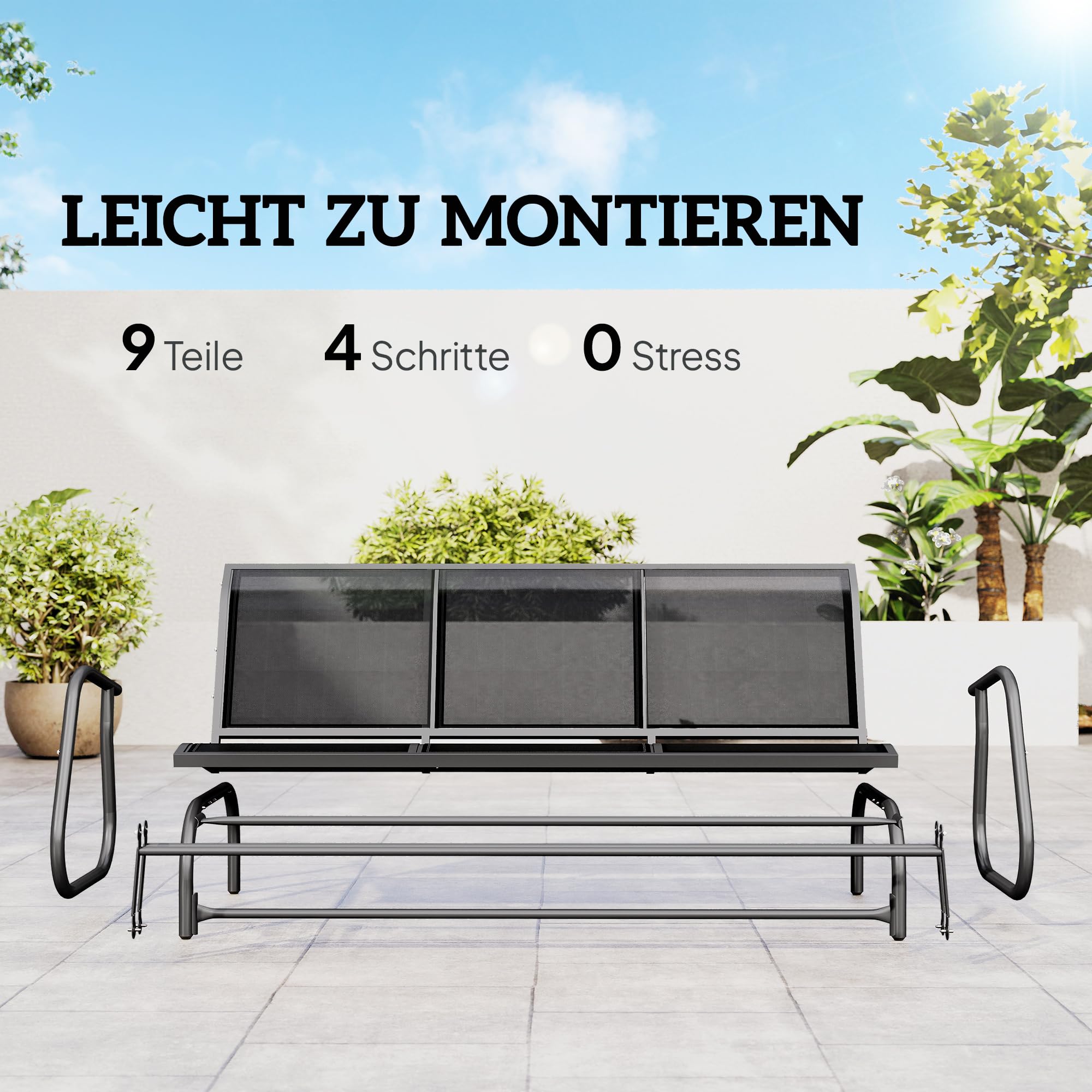 Outsunny 3-Sitzer Schaukelstuhl Gartenbank mit Schaukelmechanismus Gartenschaukel Sitzbank aus Metall Parkbank bis 300 kg belastbar Gartenmöbel für Garten, Terrasse, 147 x 70 x 85 cm Dunkelgrau