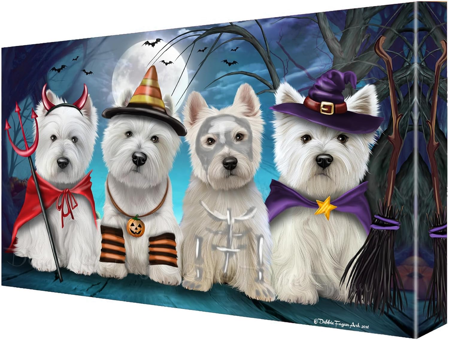 Doggie of the Day Halloween with West Highland Terrier Dogs Canvas Wall Art - Premium Quality Ready to Hang Room Decor - Flat Rolled 11" x 14"