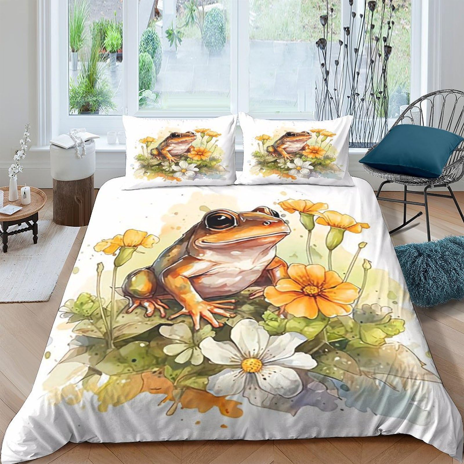 Ctjqhvkz Style-8 3D Printed Frog And Daisy Fitted Sheet Microfiber Soft Floral Bed Cover For Bedroom Guest Room Mattress Protection Single（135X200cm）