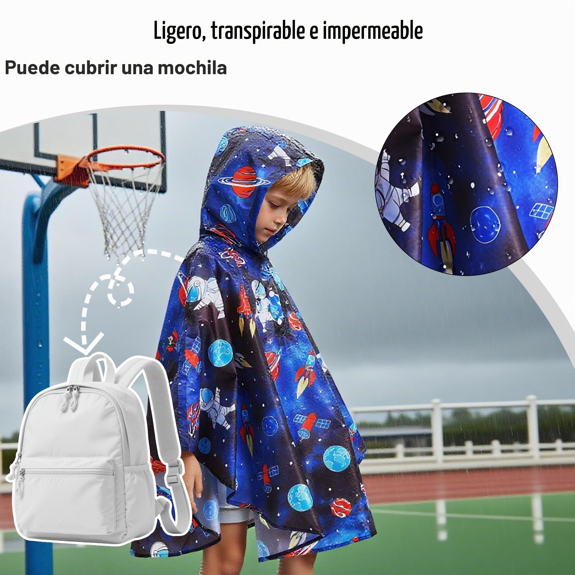Poncho Impermeable Niño Niñas Ligero y Resistente Unisex Chubasqueros Capa Chaquetas de Lluvia Abrigos con Capucha Infantiles Exteriores Impermeables Ropa para 3-14 años