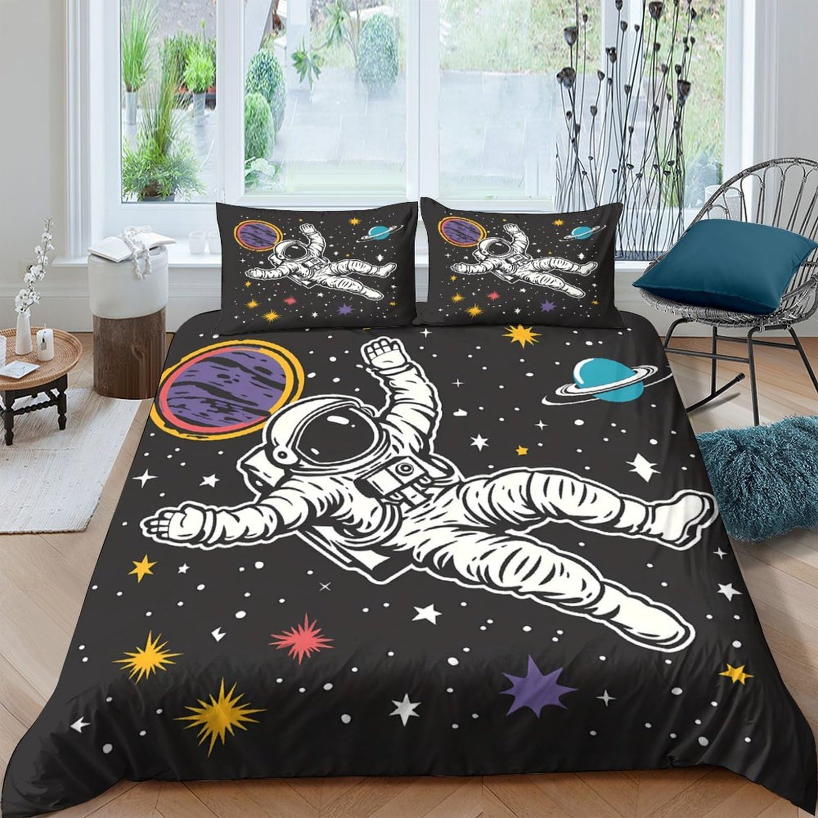 Ctjqhvkz Style-8 3D Printed Astronaut Space Fitted Sheet Microfiber Soft Black Universe Bed Sheet For Bedroom Dorm Mattress Decor Single（135X200cm）