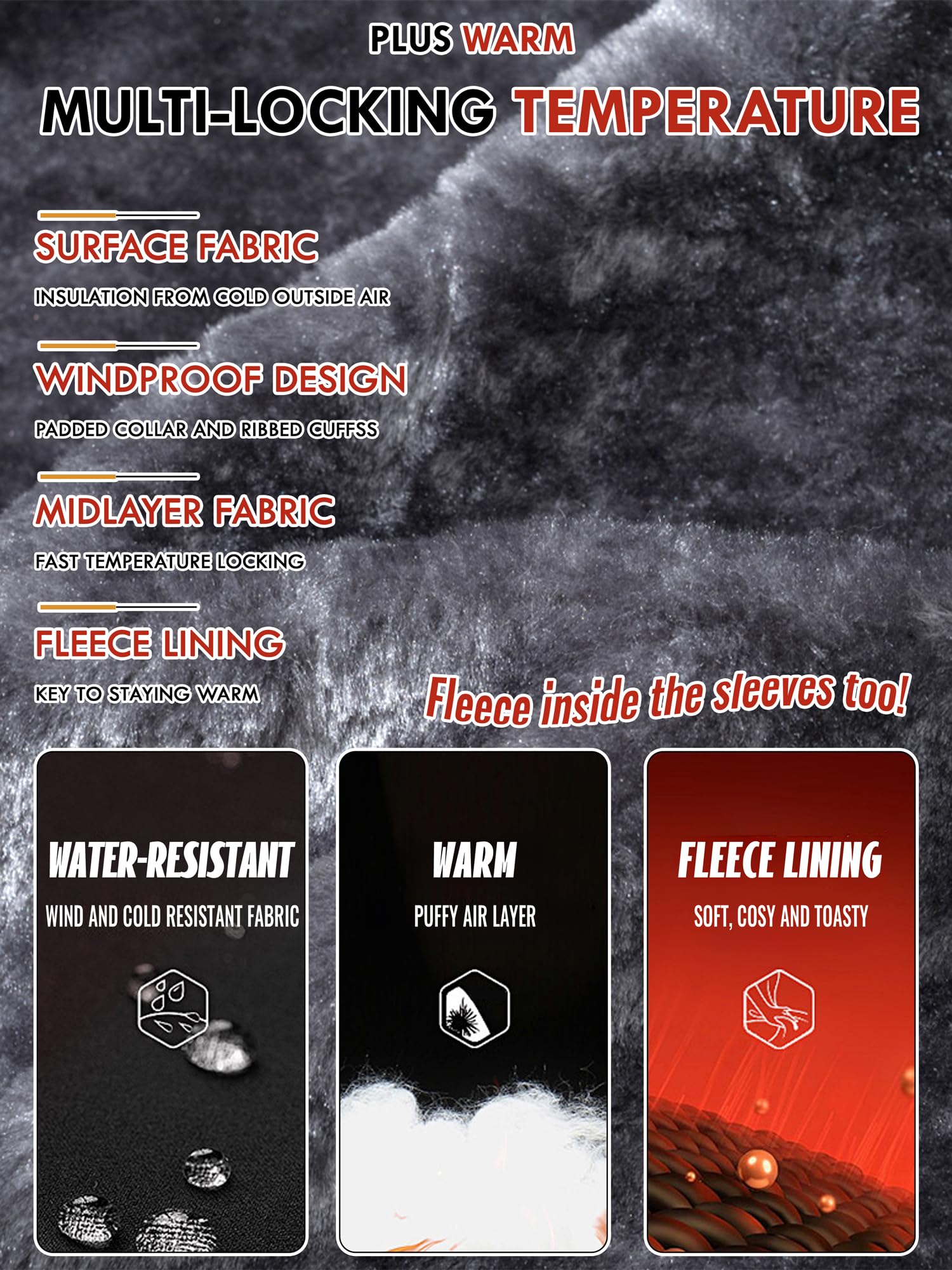 Peakwell Uomo Foderato Giacca Invernale Calda Jacket Impermeabile e Antivento Outdoor Giacchetta Funzionale da Sci con Cappuccio Staccabile