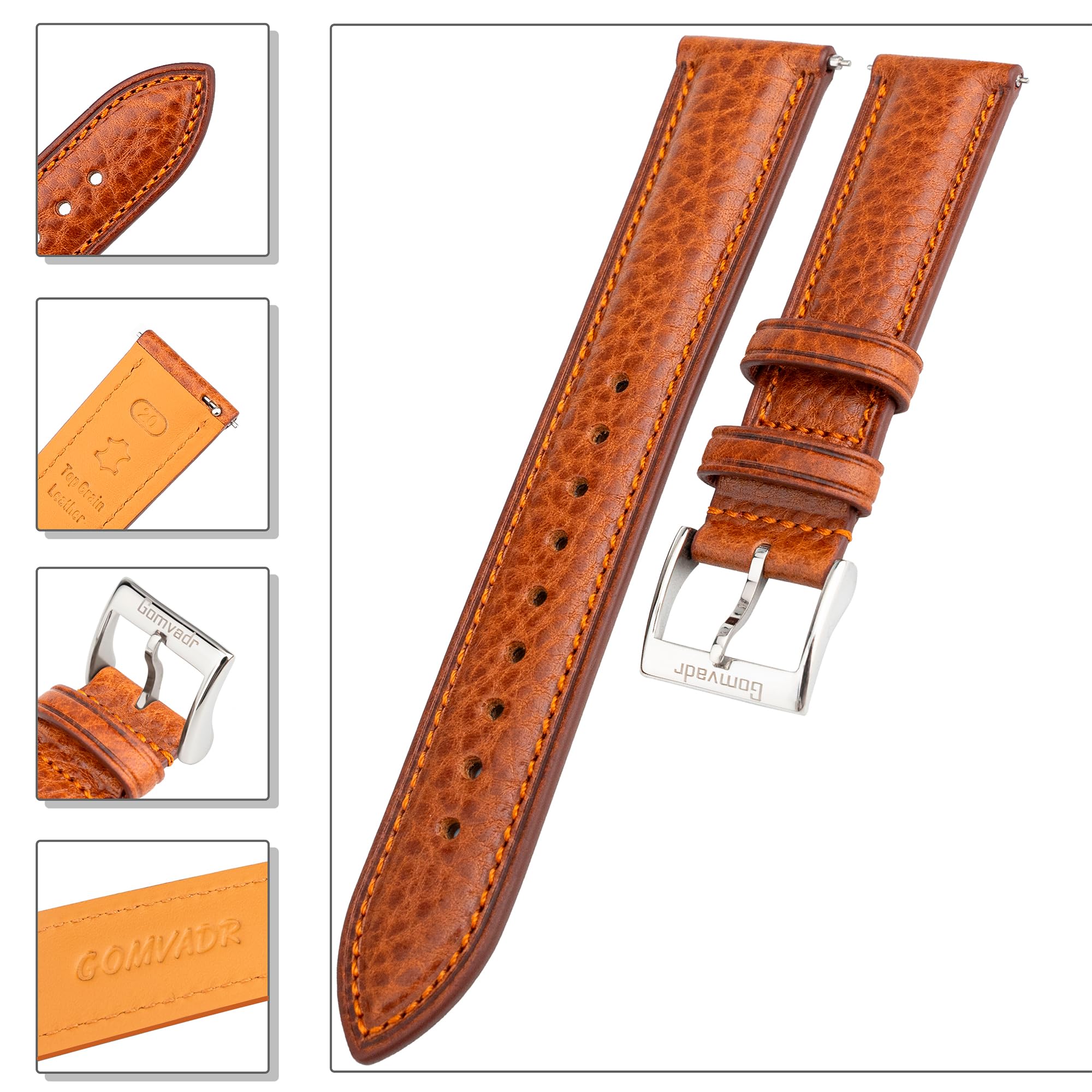 Cinturino per orologio in pelle italiana toscana naturale conciata al vegetale cinturino in vera pelle di prima qualità, 16 mm, 18 mm, 19 mm, 20 mm, 21 mm, 22 mm, XL, XXL, cinturino di