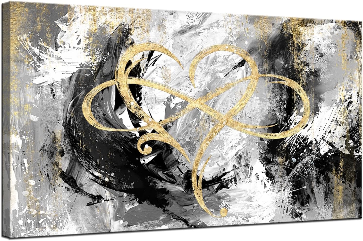 iHAPPYWALL Large Infinity Love Canvas Wall Art Abstract Infinity Heart Sign Forever Love Grey and Gold Picture for Bedroom Home Wall Decor Gift Ready to Hang 20x36inch (Grey)
