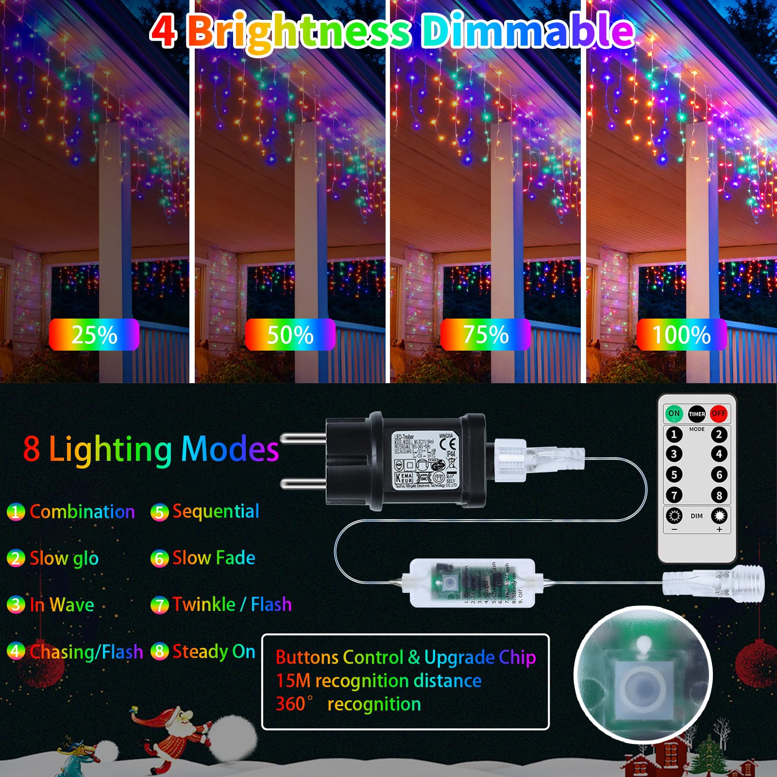 25+5M 800LED Renouvelable Guirlande Lumineuse Extérieure, 3 In 1 Guirlande Noel Extérieure avec 8 Modes, Timer, Fonction Mémoire Rideau Lumineux Noë, pour intérieur extérieur Deco Noel Extérieur