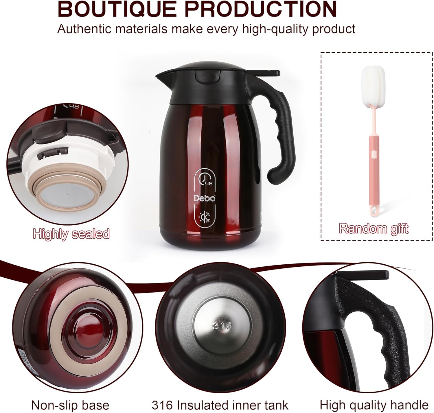 Thermal Coffee Carafe-71oz vacuum Coffee Carafe For Keeping Hot Liquids,Coffee Carafe,Thermal Stainless Steel, Coffee Carafes Press On Lid, Coffee Dispenser.(2.1l) Red