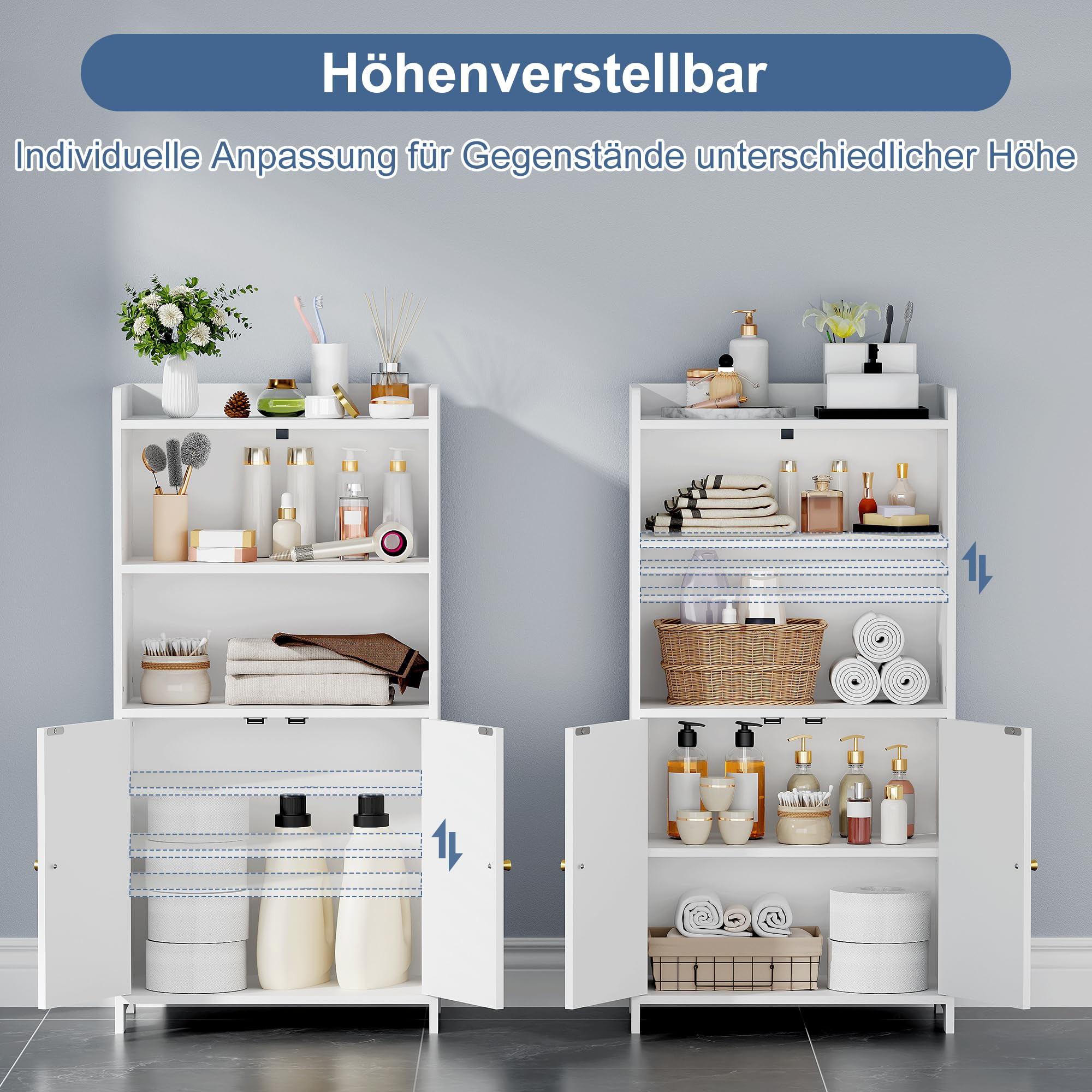 BEWISHOME Badezimmerschrank, Kleiner Badschrank | Bad Schrank mit 2 Türen und 2 Verstellbaren Trennböden, Geeignet für Bad, Wohnzimmer & Küche, 30 x 50 x 100 cm, Weiß, EYYG18W