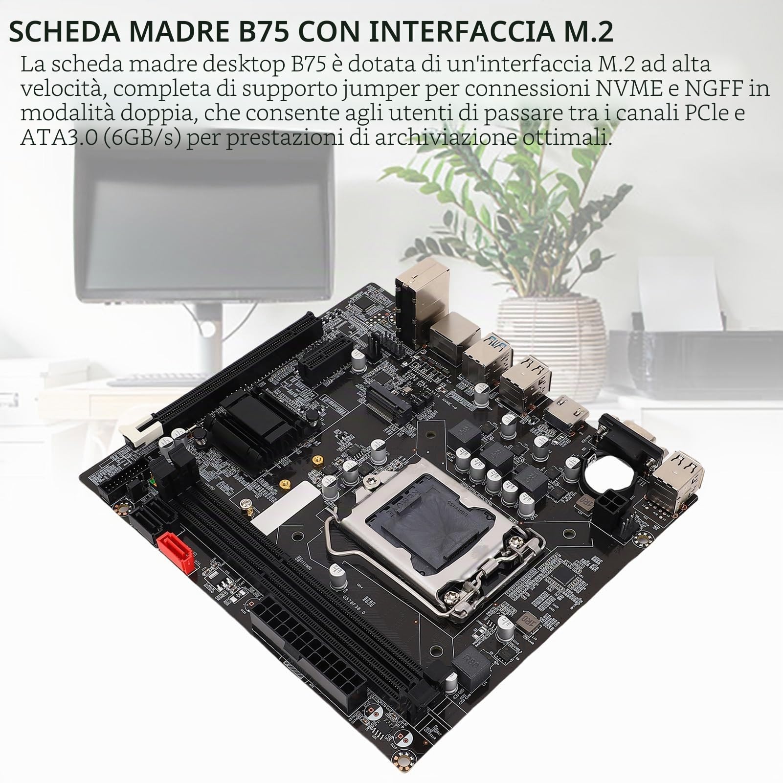 Scheda Madre LGA 1155 B75 DDR3 16GB M.2 NVME NGFF ATA3.0 PCIe per Core i3 i5 i7 Xeon E3 V2 con Alimentatore a 6 Fasi