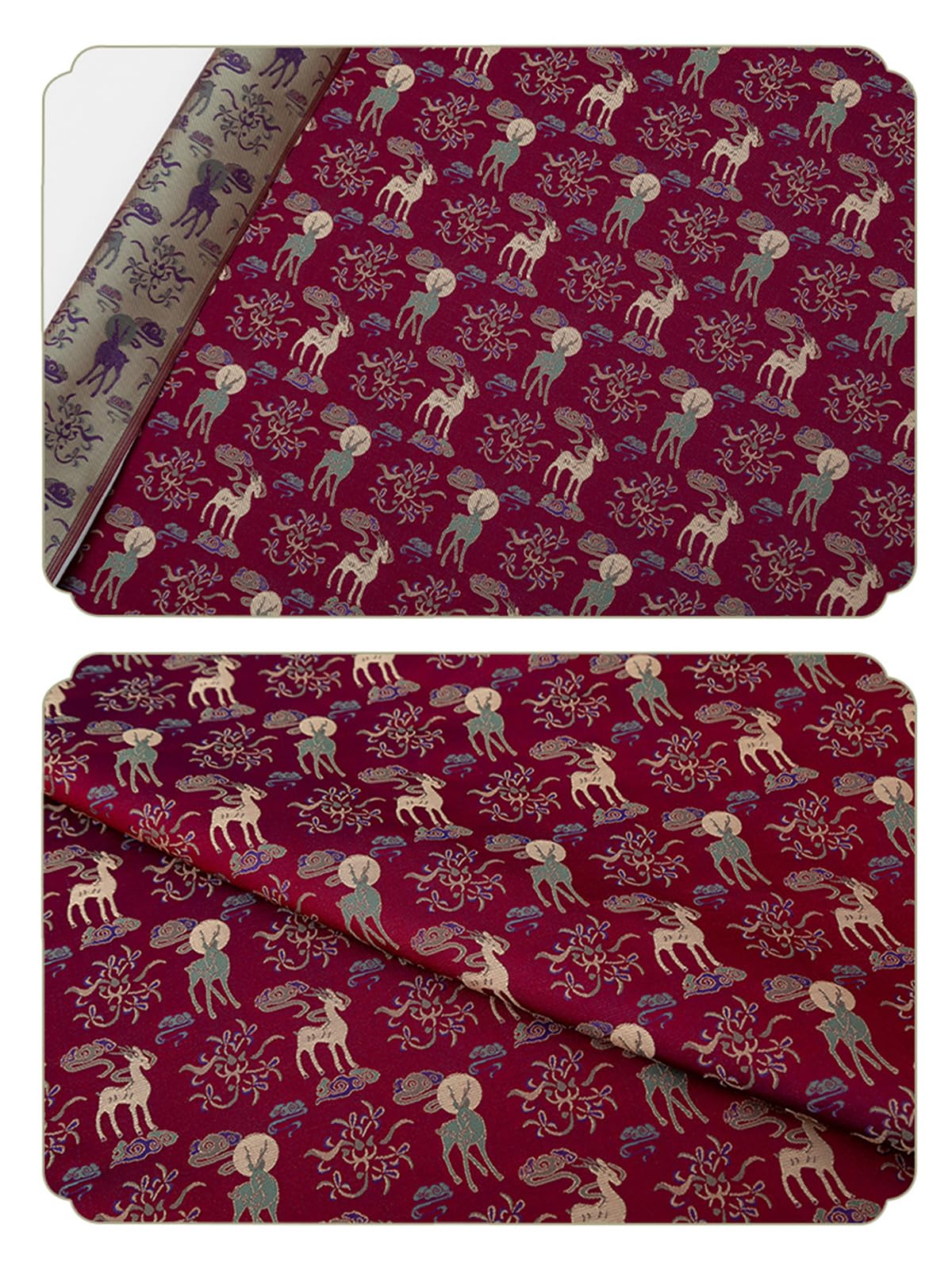 Stickerei-Damast-Stoff, Satin-Jacquard-Stoff, Jacquard-Mond-Hirsch-Muster über dem Kopf, glückverheißende Bedeutung, Verpackung, neue Damenbekleidung im chinesischen Stil, handgefertigtes Cheongsam-Tu