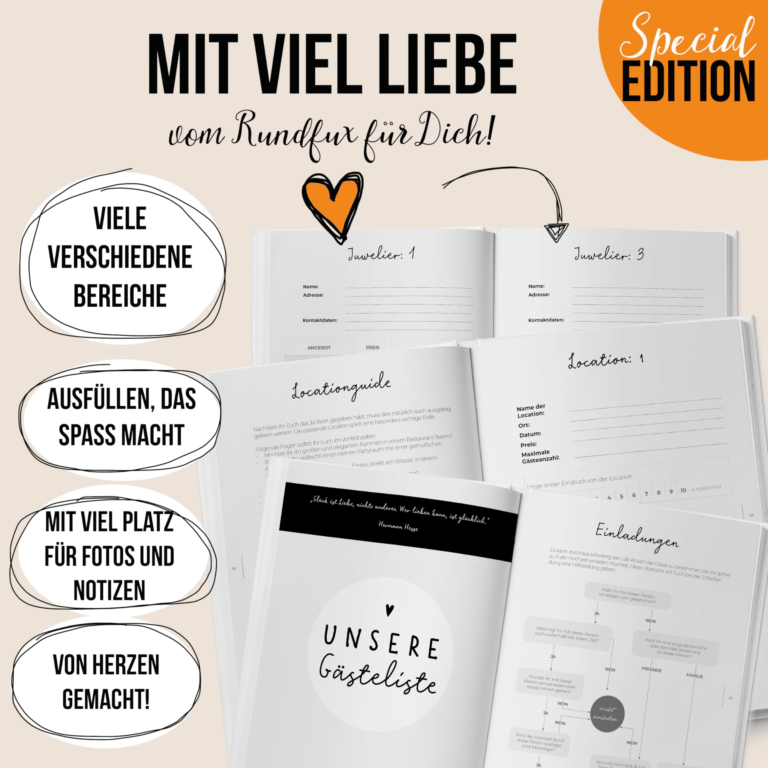 XXL Wedding Planner (JA-Design Gold) - Hochzeitsplaner extra Groß DIN A4 - Boho mit oder ohne Personalisierung 02