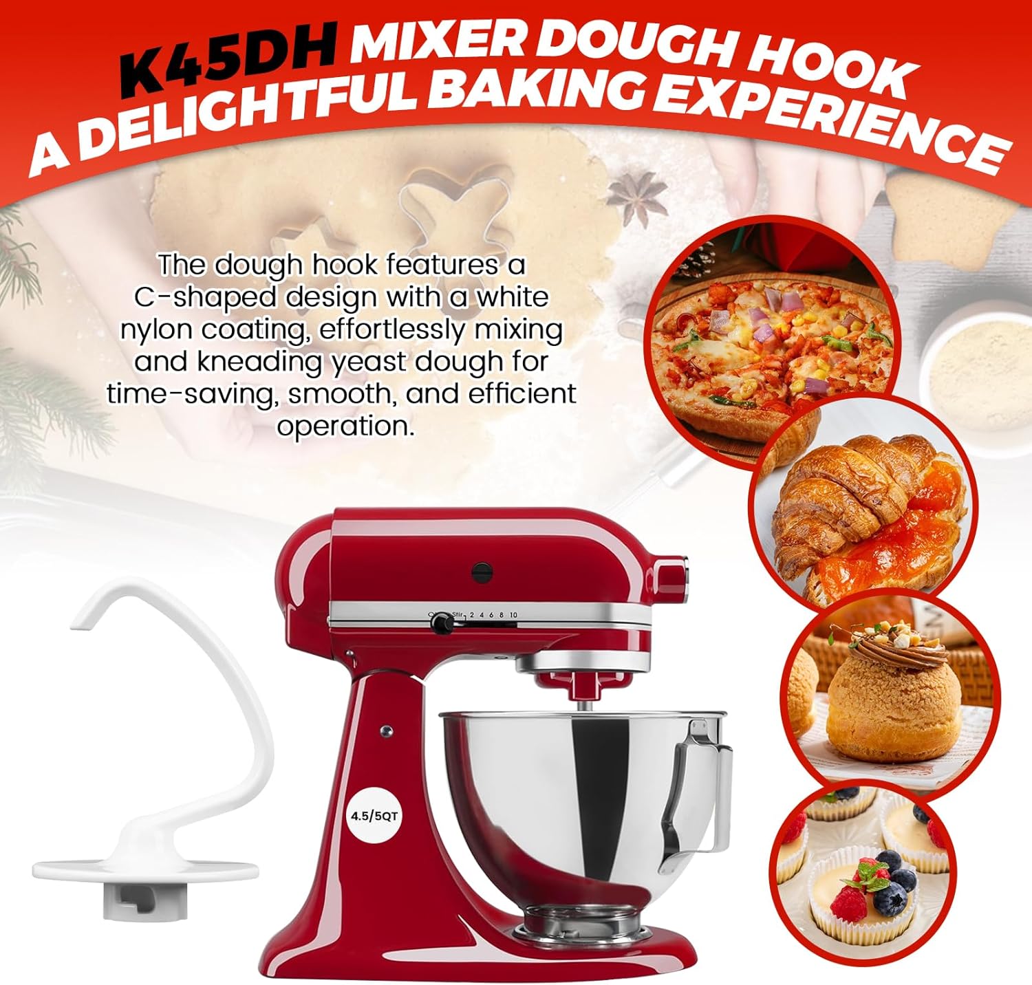 [2025 NEW] Stainless Steel K45DH Coated Anti-Stick Dough Hook & K45WW Wire Whip & K45B Coated Flat Beater Stand Mixer Accessories For Kitchen Tilt-Head Aid Stand Mixer by puxyblue