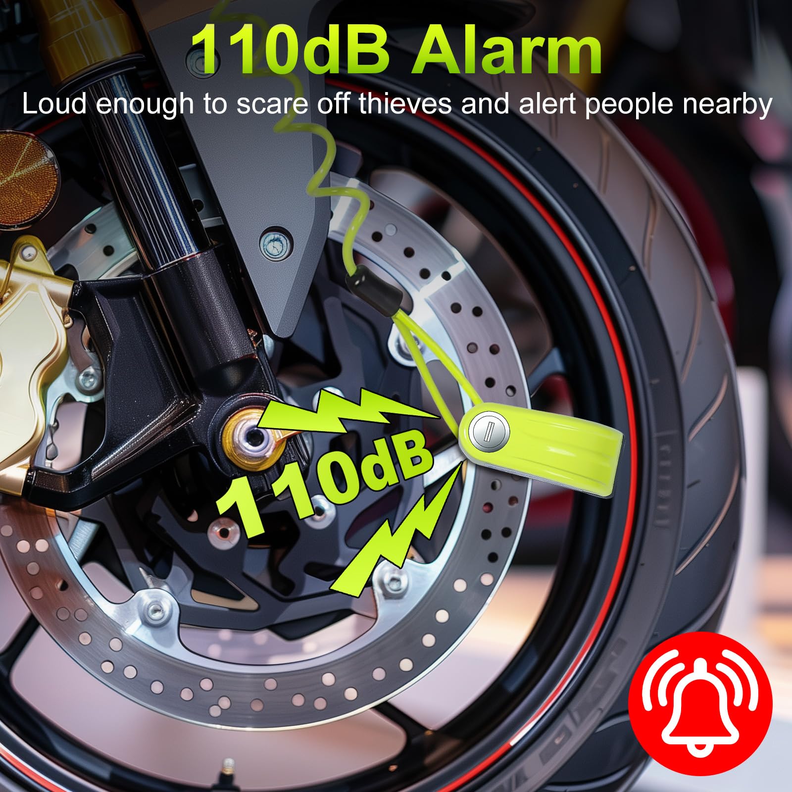 Anykuu Candado Moto con Alarma 110 DB Antirrobo Moto Disco Impermeable Resistente Hi-Tech Warning Sensibilidad con 1.5m Cable Recordatorio Antirrobo Moto Bloqueo 7mm Universal Scooter Bici Eléctrica - 3