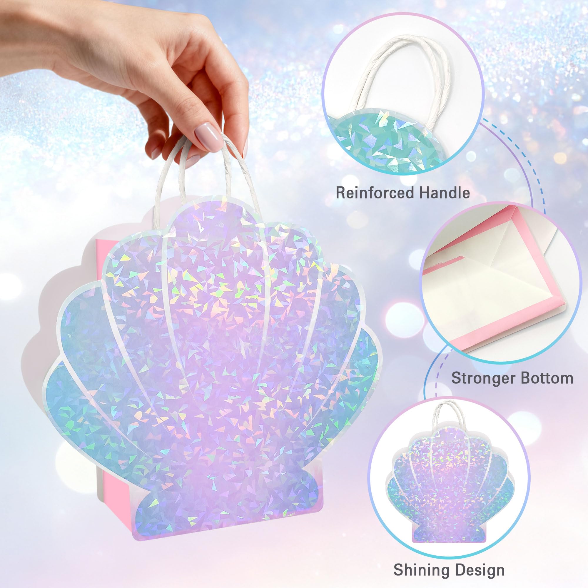 ALOVYY Mermaid Party Favor Bag Seashell Gift Bags for Shell Mermaid Birthday Decorations and Under the Sea Theme Party Ocean Beach Goodie Treat Supplies