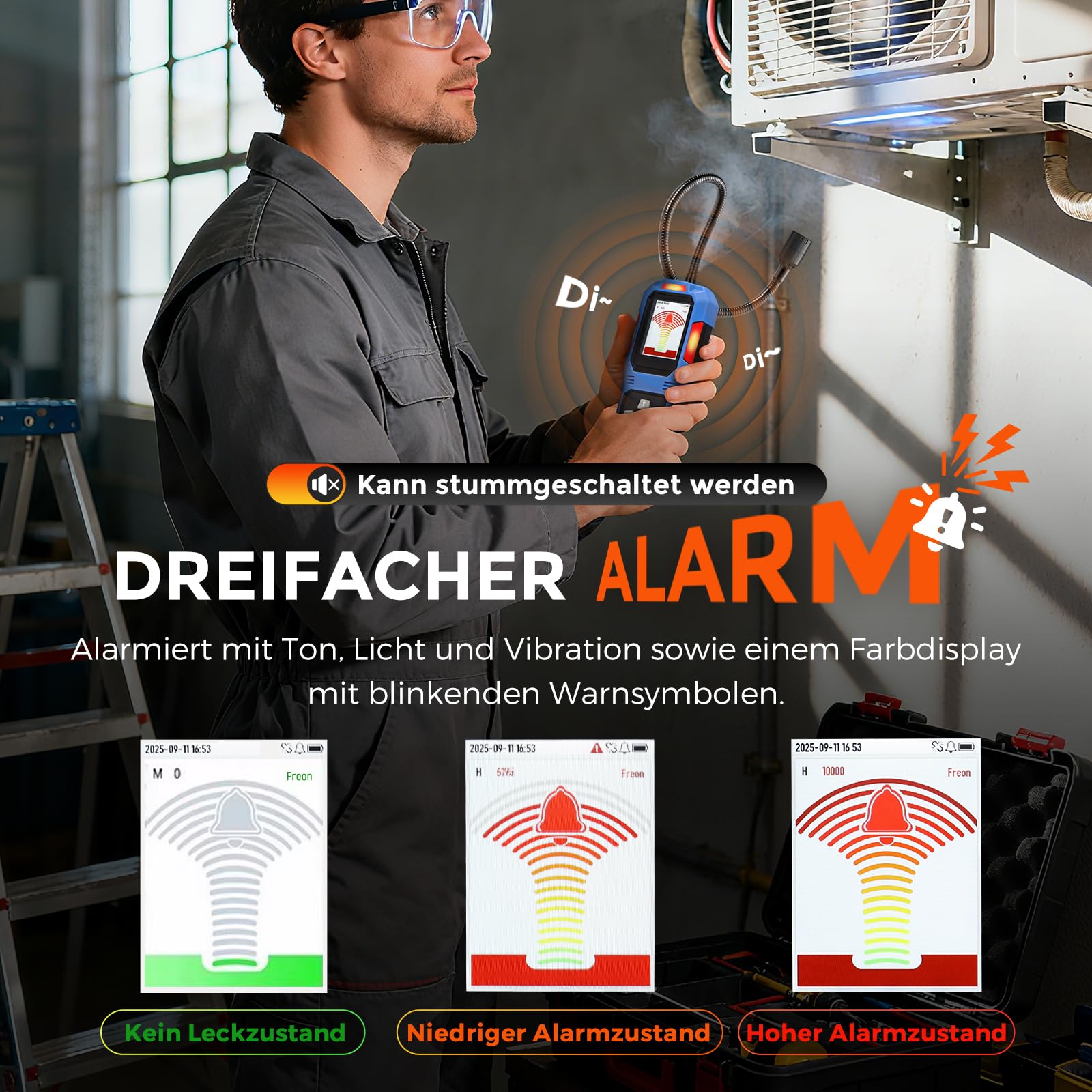 Bonvoisin Kältemittel-Leckdetektor, HVAC-Feon-Leckdetektor mit 3 Alarmtypen