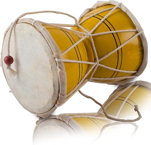 Juego de instrumentos de percusión de tambor de mano de 5 pulgadas, hecho a mano, tradicional, auténtico, madera y cuero, clásico indio, dumroo,
