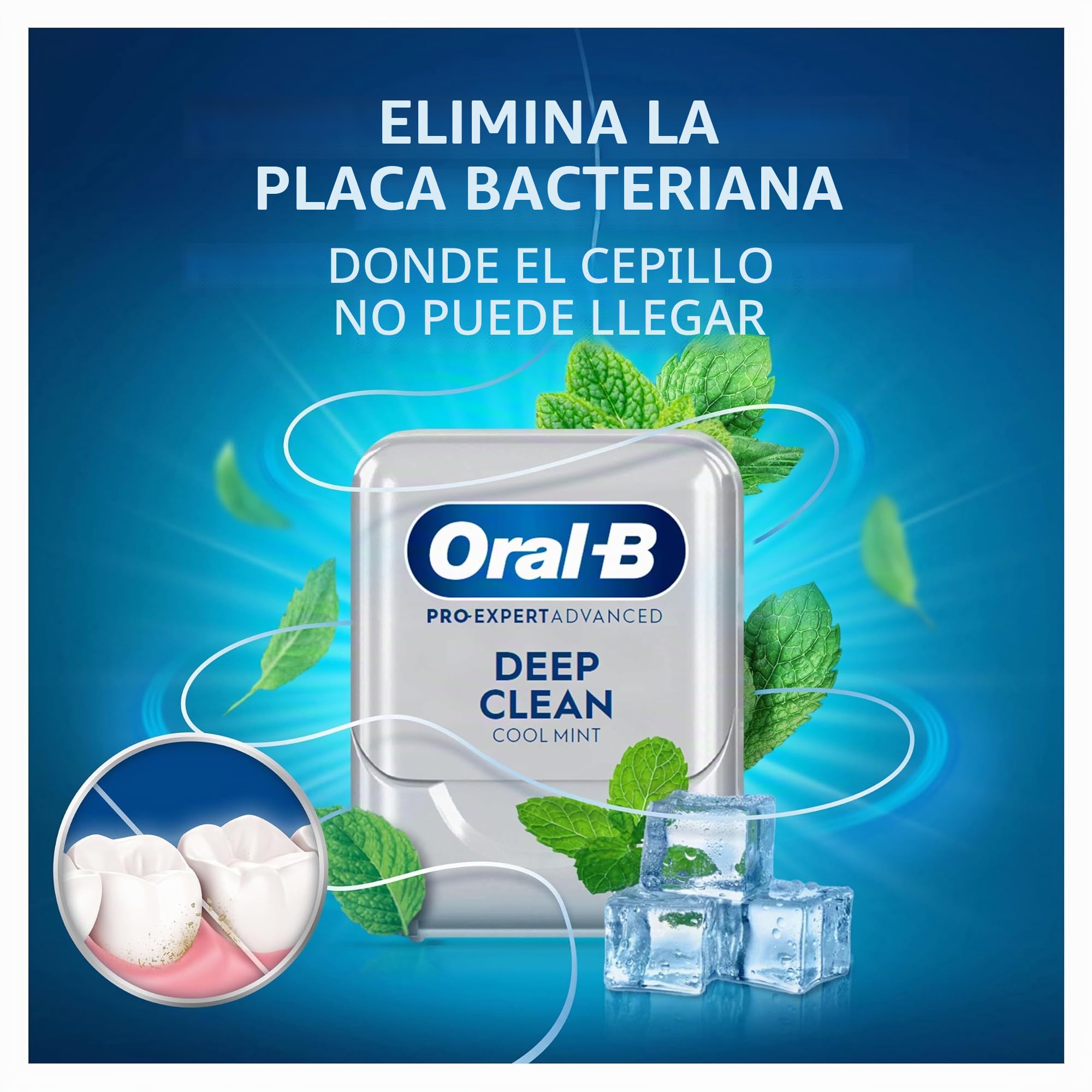 Oral-B Pro-Expert - Hilo dental avanzado con cinta encerada, 50 m, limpieza profunda, menta fresca, 12 hilos