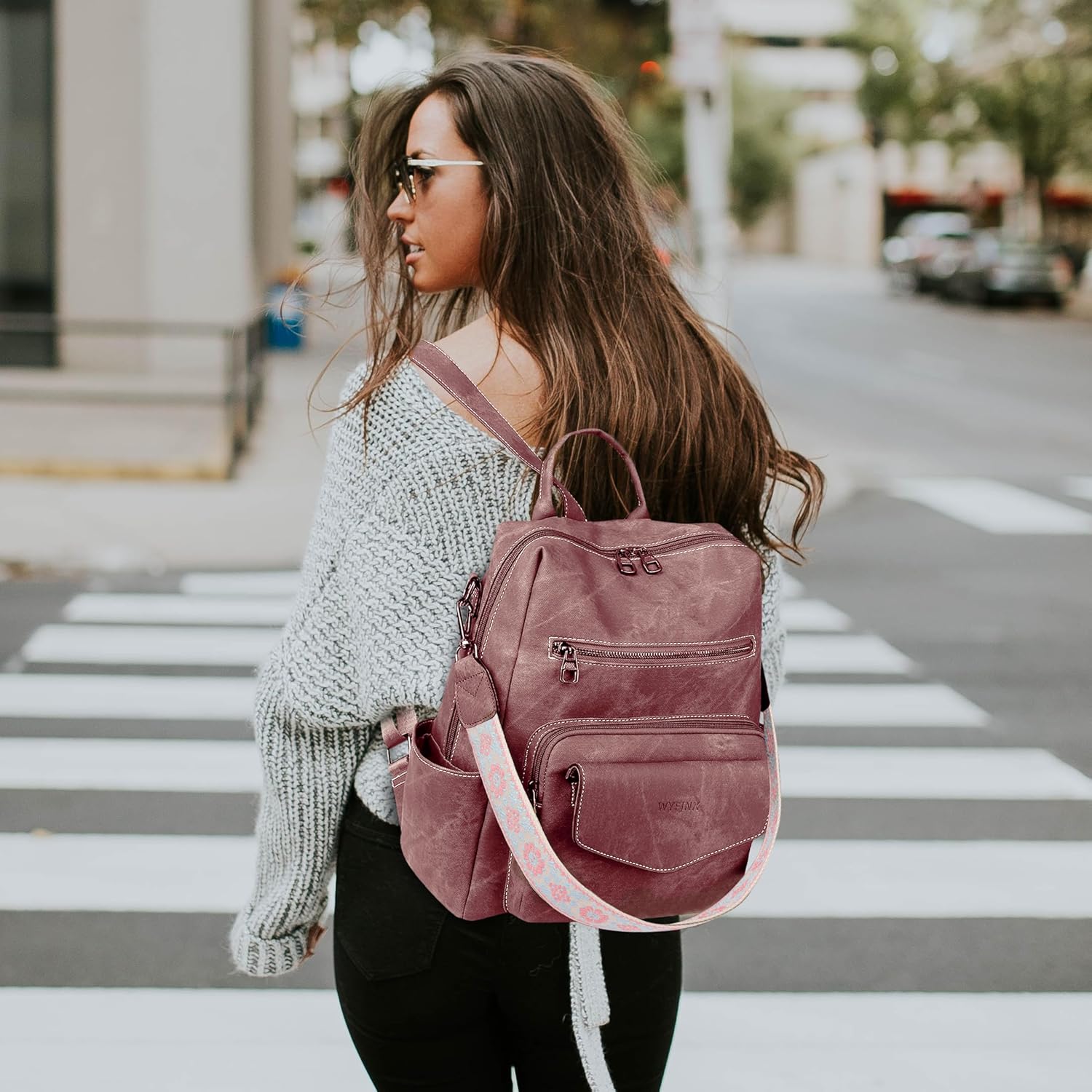 Backpack Purse for Women PU Leather Backpack Ladies Fashion Handbag Designer Shoulder Bag Small Travel Bag Pink - Image 5