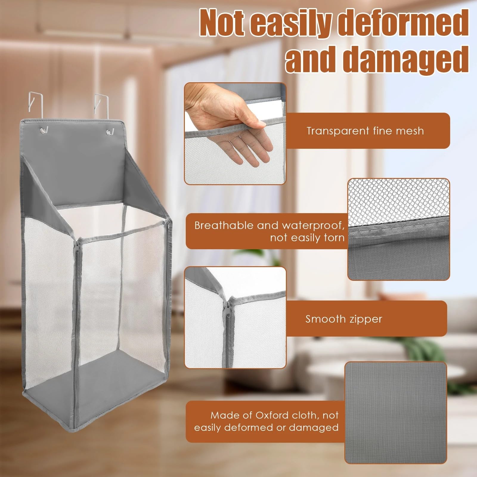 Sacco Per Bucato Sospeso Portabiancheria portatile da appendere | Cesto pieghevole da parete for portaoggetti ideale for il bagno(M 1pc)