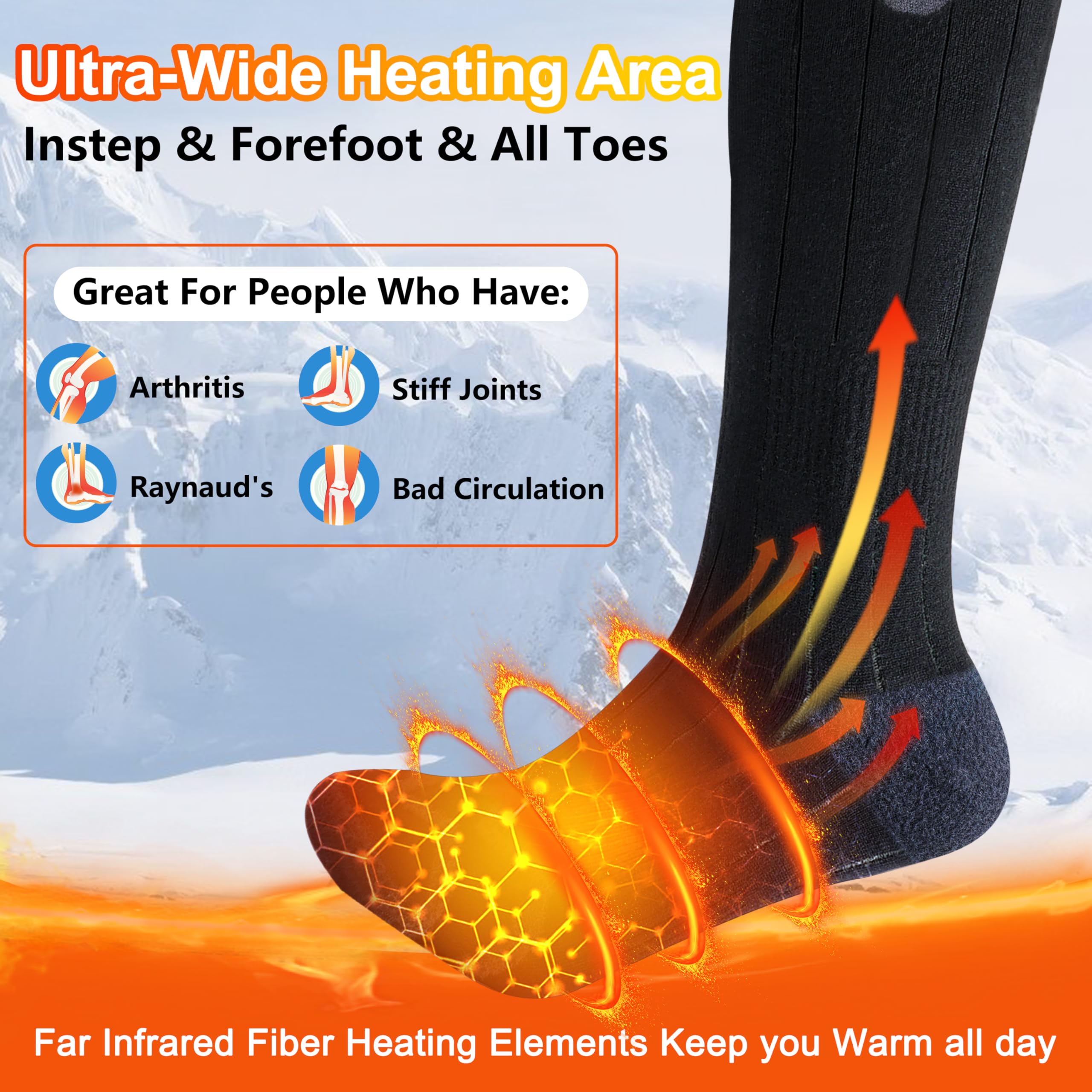 Calcetines Calefactables Hombres Mujeres - 7.4V 3000mAh Calcetines Electricos Calefactables, ​para Esquiar Acampar Pescar