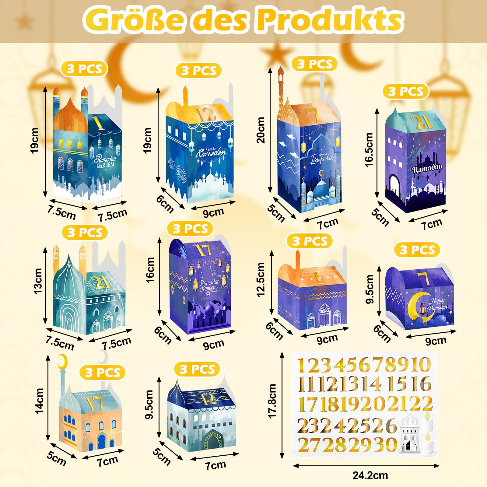 Calendario Ramadan Fai Da Te – 30 Scatoline Da Riempire Con Adesivi Numerati, Perfetto Per L'Avvento E L'Eid
