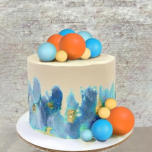Miniatura 5 de Decoración de pastel de bola amarilla con adornos de bolas azules y naranjas para niñas y mujeres, fiesta de cumpleaños, baby shower, celebración,