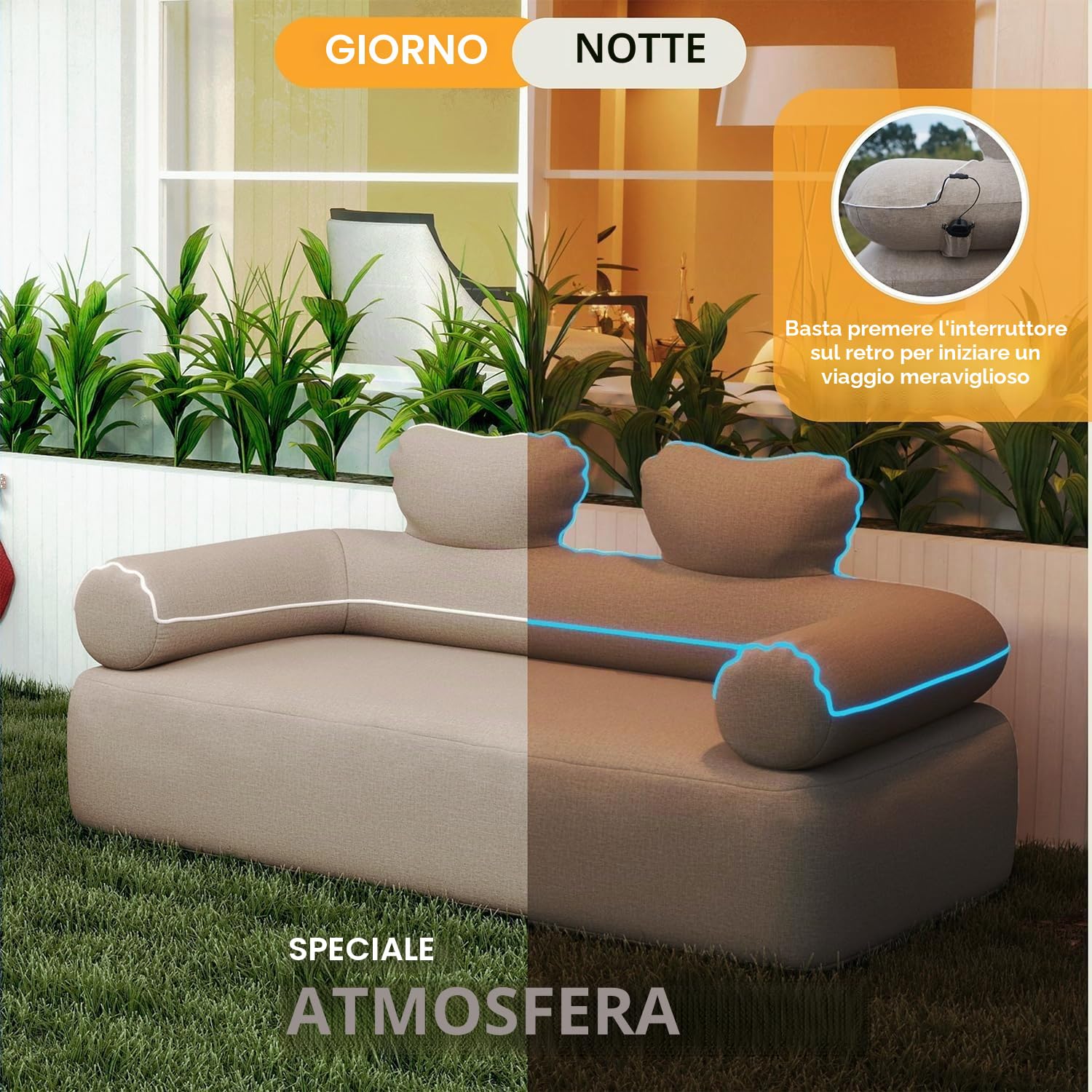 Divano Gonfiabile ad Aria 2 Posto con Pompa, Alta Qualità Robusto, Copertura Esterno in Tessuto Rimovibile Lavabile, Adatto per Campeggio, Casa, Giardino, Festival Musicale ecc.